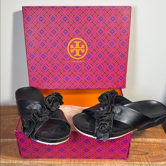 Tory Burch Black Blossom Slides, Women’s 8.5 - Picture 1 of 7